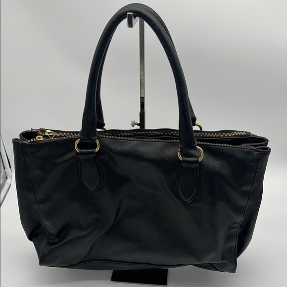 Co-Lab Black Leather Double Handles 3 Pocket Handbag BLEMISH - Picture 1 of 6